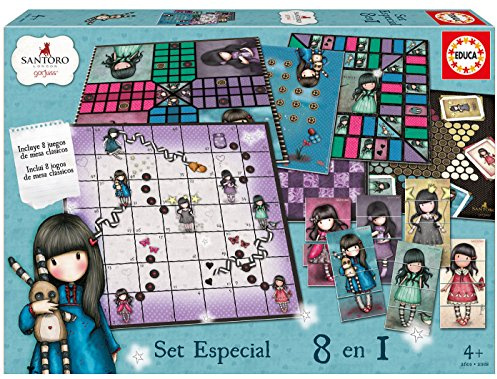 Educa - Set Especial 8 En 1 Gorjuss: Juego de la oca, Parchís, Damas Chinas, Carrera de Caballos, Tres en Raya, Escaleras y toboganes, Dominó y Juego de Personajes, A Partir de 4 años (17291)