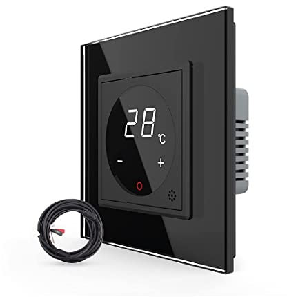 LIVOLO Raumthermostat Thermostat mit Glas Rahmen für Heizung Fußbodenheizung optional mit Bodenfühler Schwarz
