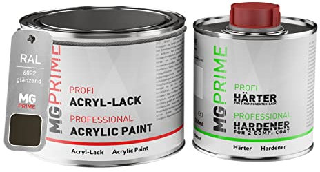 RAL 6022 Olive brun/Olive drab Peinture acrylique brillante Pot de 0,75 litre / 750 ml, y compris le durcisseur
