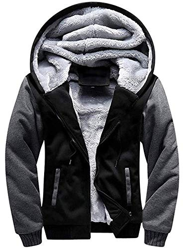 LBL Homme Hiver Chaud Sweats à Capuche Zippé Épaisse Veste de Manches Longues Manteau Noir M