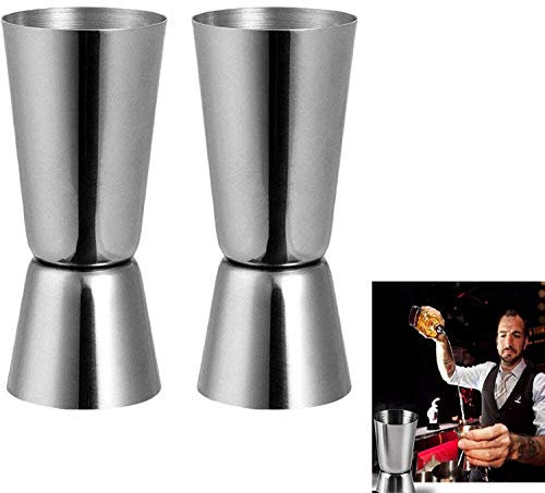 EVOKK Jigger Set, 2 Pcs Satinless Steel Dual Spirit Measure Cocktail Jigger 60ml/30ml, Double Measuring Liquid Jigger Measure Cup, Steel Jigger Bar for Party,Home Bar (Silver)