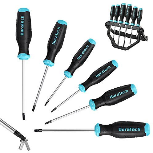 DURATECH 6-Piece Screwdriver Set, Magnetic Torx Screwdriver Set with 180° Rotating Storage Rack, Magnetic Tip, S2 Steel Shaft and Soft Handle, Screw Driver Set Kit for Fastening and Loosening