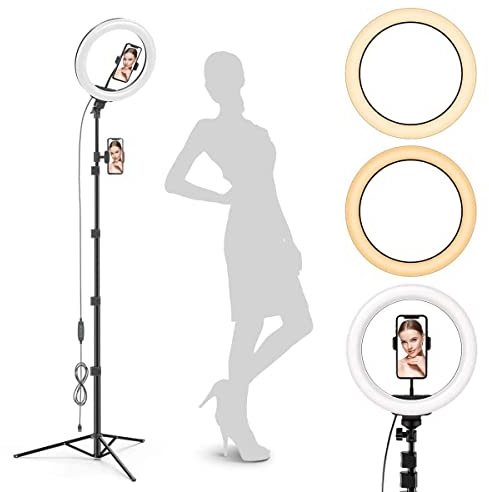 GearLight 12 LED Ring Light Stand and Phone Holder - Selfie Light Tripod w/Adjustable Height and Lighting Modes for TikTok, YouTube, Zoom, Video Recording, Computer, Makeup & Photography
