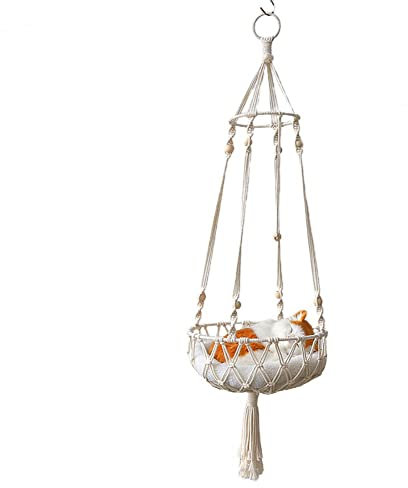 Tiardey Macramé Hängande Tofs Katt Handvävd Hängmatta Korg Gunga Säng för Hem Katter Inomhus Fönster