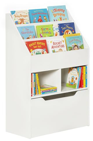 HOMCOM Bibliothèque étagère Multi-Rangement 3 étagères 2 niches Grand tiroir en Bois Blanc