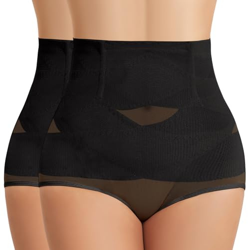 Niwicee Culotte Gainante Femme Ventre Plat Taille Haute Invisible Panty Culotte Sculptantes Minceur Gaine Shapewear Body Amincissante Abdominale Récupération Slip Butt Lifter-D-Noir*2-M