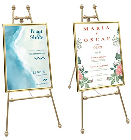 46,5 Staffelei Ständer für Hochzeitsschild & Poster Große Goldene Hochzeit Staffelei Stand mit verstellbaren Haken, Ideal für Hochzeiten, Willkommensschilder und jede exquisite Displays