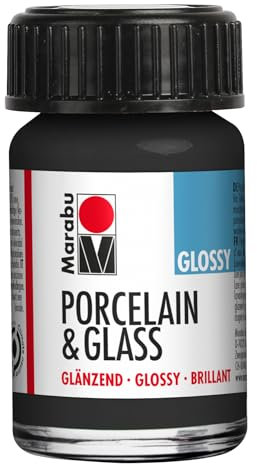 Marabu Porzellan Keramik & Glas Glanzfarbe schwarz 15ml zum Malen und Stempeln auf Wasserbasis, abwaschbar, spülmaschinenfest