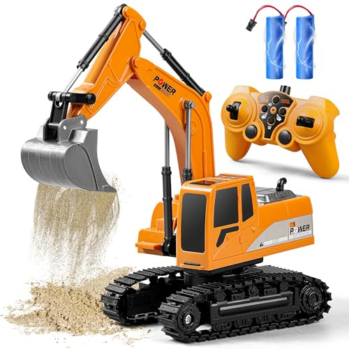 Daioller Pelleteuse télécommandée à partir de 3, 4, 5, 6 Ans, Pelleteuse électrique avec Pelle en métal, lumière, Son, Rotation à 360 °, Jouet hydraulique RC Digger pour Enfants