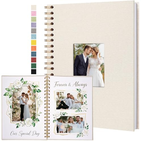 Fotobuch Scrapbook mit Leineneinband, 20 x 28 cm Hardcover mit weißem Kraftpapier-Seiten, für Hochzeit Reisen Gästebuch Weihnachten Baby Shower Familie Erinnerungen (20 Blätter/40 Seiten)
