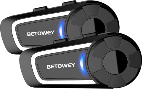 BETOWEY Interfono Moto Bluetooth Coppia, TK-X4 Interfono Casco Moto Di Gruppo Per 6 Persone Con Condivisione Musica, Assistente Vocale, Radio FM, 2 Opzioni Di Microfono (Doppio)