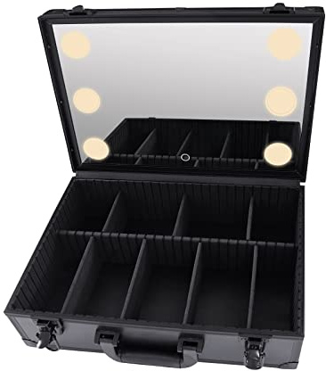 Maletín de maquillaje con espejo y luces, organizador de cosméticos, bolsa de maquillaje, maletín de transporte para guardar cosméticos, joyas, accesorios electrónicos, color negro, Negro , moderno