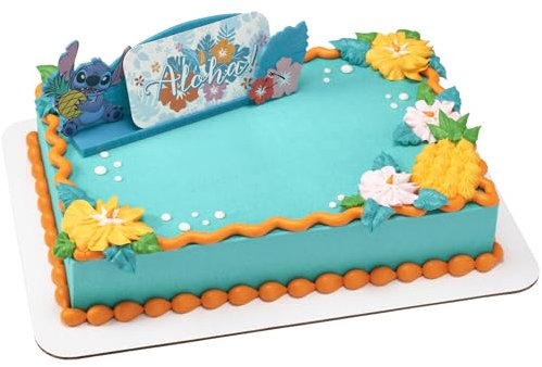 DecoSet® Disney's Stitch Aloha Cake Topper, Decoration Set with Photo Or Message Holder, Personalizable | For Birthday And Celebrations