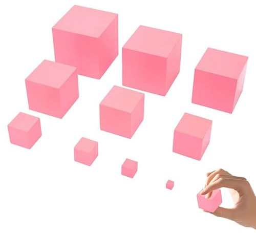 VICASKY Juego Montessori Torre Rosa de Madera Natural 10 Cubos para Bebés y Niños, Juguetes Sensoriales para Aprendizaje Visual y Conceptos Matemáticos en Educación Temprana
