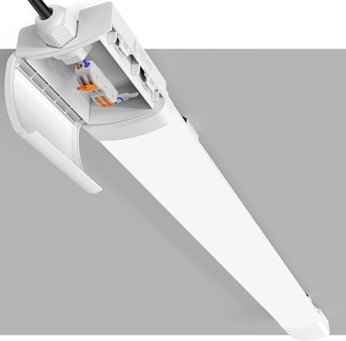 Amdelne LED Batten Light 4ft, 120cm Linkable Garage Lighting, IP65 Waterproof Plug in Strip Lights, 6500K Daylight Ceiling Lights, 36w LED Tube for Shed, Loft, School, Office, Workshop, Warehouse