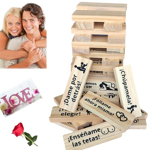 Beecotox - Juego de bloques para parejas para adultos, juego de torre sexy española, mesa traviesa, lujuria, apilamiento, divertido, actividades de recámara