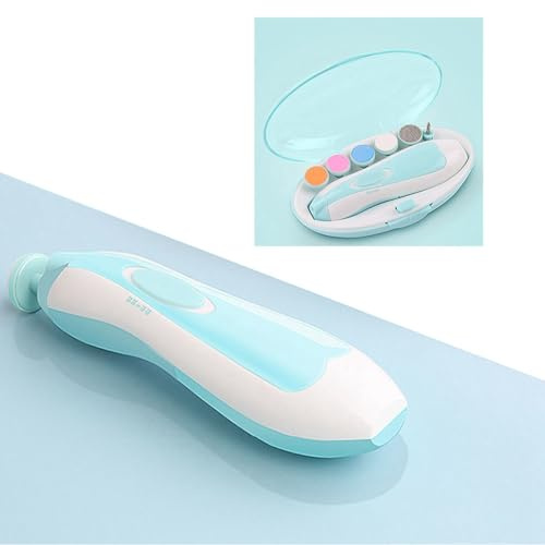 Elektrisk Nagelfil, 6 i 1 Baby Nageltrimmer Elektrisk Nageltrimmer Kit Baby Nagelfil Baby Nagel Trimmer med 6 St Slipmoderhuvud Ledande Ljus för Spädbarn SmåBarn Barn (Blå)