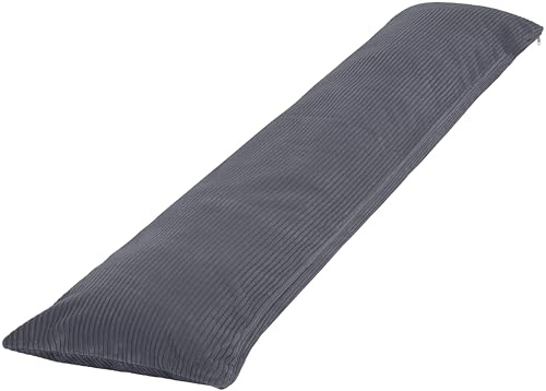 CozyKing Seitenschläferkissen mit Bezug 200 x 40 cm Cord Grau - Öko-Tex Zertifiziert - 40°C waschbar, perfekt als langes Lagerungs-Kissen u. Schlafkissen oder Schwangerschaftskissen/Stillkissen