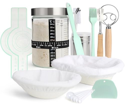 kolohoso Cestino Lievitazione Pane, Set di Cestino da Lievitazione per Pane da 13 Pezzi con Fodera, Estino per Lievitazione Ovale da 23 cm e Rotondo da 24 cm