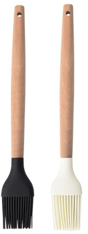 leruiyezs 2 stycken silikonborstar bakborstar silikon med bambuhandtag 27 cm, svart vit, värmebeständig för grillning bakning kök, dubbelpack för enkel rengöring för marinering/degapplicering, hem och