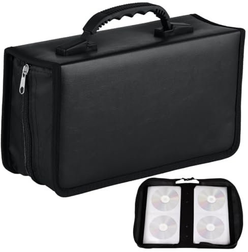 YOFAPA Funda de piel sintética para CD, bolsa de CD de gran capacidad para 128 discos, soporte portátil de almacenamiento de DVD, organizador de álbumes, bolsa de transporte de CD para hogares
