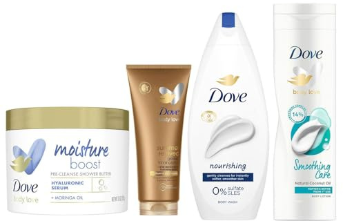 Dove Total Hydration Body Care Pack with Lotion, Tan Mousse, Shower Butter & Nourishing Body Wash Complete Moisturising Skincare Set for Soft Smooth Skin, Nourishing Hydration Routine