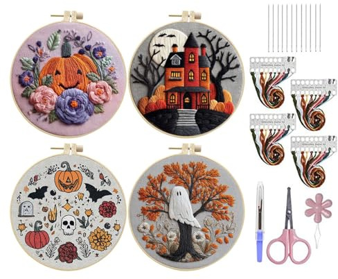 Zasdvn Halloween broderiset för vuxna | gotisk halloween broderiset med slott mönster | sömnadsprojekt tillbehör presentidéer för kvinnor, män och tonåringar