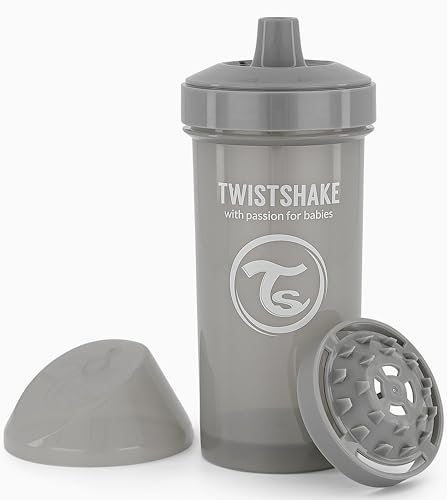 Twistshake Kid Cup | Auslaufsichere Babytrinkflasche mit hartem Ausguss und Fruchtmixer - 360 ml | Trainerflasche für Kleinkinder | Auslaufsichere Babywasserflaschen | BPA-freier Trinkbecher | Grau