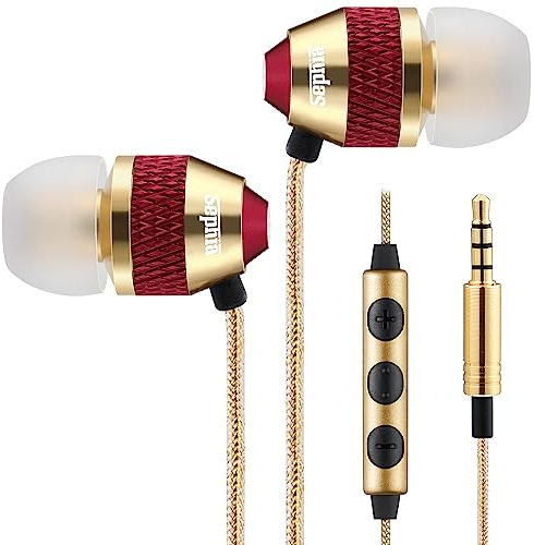 Sephia SP1050VC Earbuds Wired in-Ear Headphones with Mic and Volume Control Enhanced Bass Case 3.5mm Earphone Jack 3.9 Feet Long Tangle-Free Cord