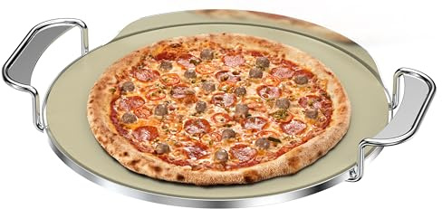 Skyflame Gourmet BBQ System Pizza Stone, 13-inch Baking Stone with Stainless Steel Carry Rack, Compatible With Weber 8836, Kettle Charcoal/Smoke/Gas/Ceramic Grills, Pizza Oven
