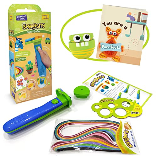 Quill On Spyrosity Super Quiller | Motorized Quilling Tool, 100 Sticky Strips, 2D & 3D Disks, Moulding Board & More | Paper Quilling Kit | Craft Kits for Kids | 7,8,9,10,11,12 Girls Birthday Presents