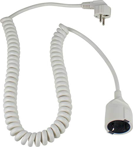 as - Schwabe Cavo a spirale, estensibile da 2 m a 4 m, con spina a contatto di protezione e attacco di protezione, 230 V, 16 A, cavo di prolunga IP20, bianco, 70426