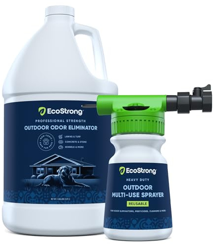 Eco Strong Outdoor Odor Eliminator | Outside Dog Urine Enzyme Cleaner – Powerful Pet, Cat, Animal Scent Deodorizer | Professional Strength for Yard, Turf, Kennels, Patios, Decks (Gallon with Sprayer)