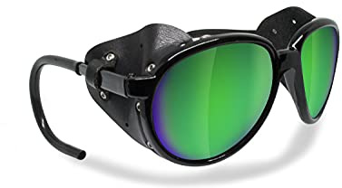 BERTONI Gafas de Sol Polarizadas de Montaña Glaciar Esqui Alpinismo Trekking - Mod. Cortina Italy – Color: Negro Brillante (Lente Humo Polarizada - Espejo Verde)