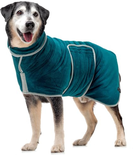 Lucky Paws® hundbadrock - Dubbellager & lyxigt mjuk hund badrock som torkar hunden utan krångel på några minuter, superabsorberande hundhandduk & badrock för hund i ett (XXL, Turkosblå)
