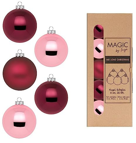 Weihnachtskugeln Glas 6cm x 20 Stück in Kartonbox Christbaumkugeln Set Beere rosa weinrot Berry Kiss