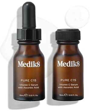 Medik8 Pure C15 - Vitamin C Serum with Ascorbic Acid - Visibly Brighten, Firm, Smooth & Refine Your Complexion - 2 x 15ml