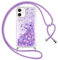 Vauki handyband für iPhone 12 Mini Hülle mit Band, Silikon Durchsichtig Transparent Flüssig Glitzer mit Kette Kordel Treibsand Necklace TPU Schutzhülle Case für iPhone 12 Mini, Lila
