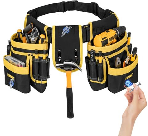 Werkzeuggürtel Herren,Handwerker Gürtel mit 27 Taschen,Magnetische Werkzeugtasche für Männer,Abnehmbare und Verstellbare Werkzeugtasche für Elektriker,Schreiner,Bauarbeiter,Arbeitsschürze