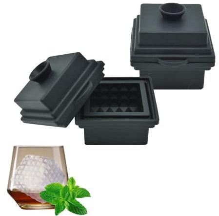 Silicone Large Ice Cube Mould with Funnel Lid-7cm, Prism Ice Trays Easy Release, Square Ice Maker, Slow Melting Rhombus Shape Ice Cubes Perfect for Whiskey, Cocktail and Drink (2)