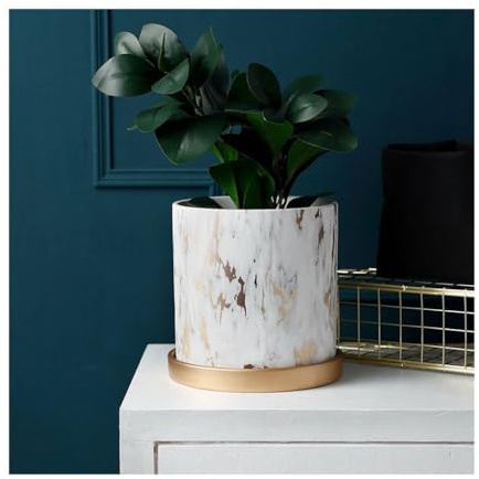 CHICKEN Indoor Flower Pot European Style Flowerpot Ceramic Golden Water Transfer Simple Literary Personality with Tray Pothos and Green Plants Outdoor Flower Pot (Size : Small)