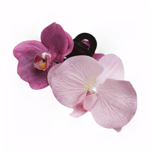 Silk Purple Moth Orchid Hair Claw Clips Hawaiian Flower Headpiece Accessories for Thick Hair Women and Teen Girls