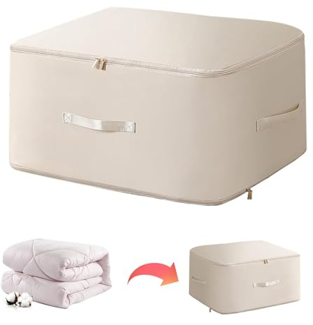 Jisrcha Súper Organizador Autocomprimible que Ahorra Espacio, Bolsas Almacenaje, con Cremalleras Y Asas de Transporte, Cajas Almacenaje para Edredones, Ropa, Colchas Y Mantas (XL-Beige)
