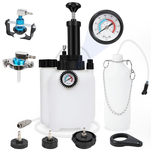 3L Bremsenentlüftungsset – Manuelles Bremsenentlüftungs-Vakuumpumpengerät, Einpersonen-Bremsenentlüftungsset mit 5 Adaptern für Hauptzylinder & 1L Bremsenentlüftungsflasche, Passt zu Allen Fahrzeugen