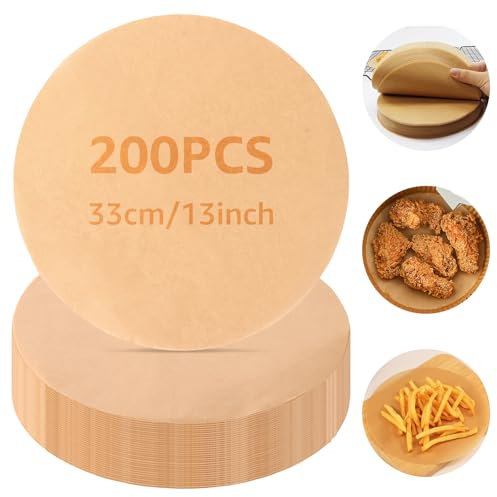 CYEER 200 Stück Backpapier Rund 33cm/13inch, Backpapier Zuschnitte, Dauerbackfolie Rund für Kuchen, BBQ, Backen, Hamburger, Dessert