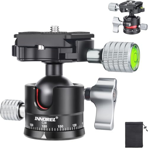 INNOREL C28 Tête sphérique universelle panoramique à 360° pour trépied d'appareil photo reflex numérique, monopode, caméscope, curseur avec plaque Arca Swiss Boule de 28 mm avec vis de 6,35 mm à 3/8
