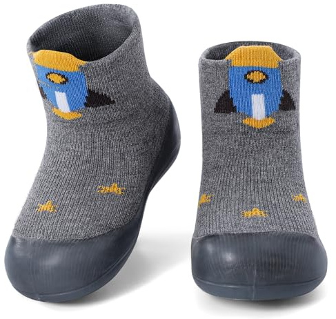 MASOCIO Scarpe Calze Antiscivolo Neonato Bimbo Pantofole Calzini Calzino Primi Passi Bambino Babbucce 6 Scarpine 1 Anno Taglia 19 Suola Gomma Scarpette 9-12 Mesi Grigio