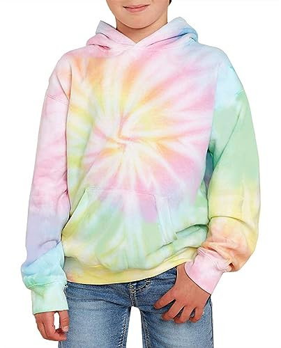 BOVOSHA Kids Hoodie For Boys Girls 3D Tie Dye Hooded Sweatshirt Teen Long Sleeve Pullover Top With Pockets (Pink, 10-12T)