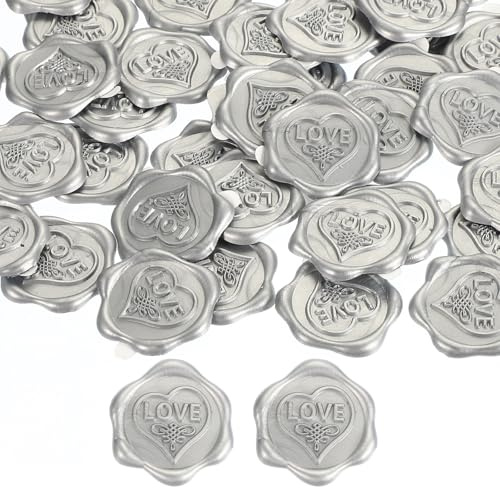 PATIKIL Amor Sellos de Cera, Paquete de 50 Pegatinas Autoadhesivas En Relieve para Sobres Cartas Invitaciones de Boda Tarjeta de Cumpleaños Fiesta Regalo, Color Plata