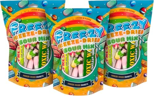 Freezy Freeze Dried Candy Bundle, Sour Mix (Pack of 3) 360 gms, American Sweet contains Squishes, Toxic Waste Sludge & Refreshers Bars Mixed in a Pack that offers Sour Goodness
